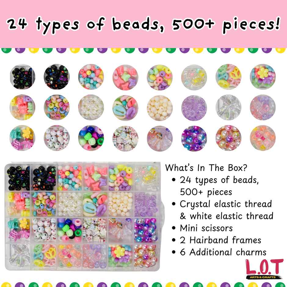 DIY Jewellery Making Kit, 24 Beads, 6 Free Trinkets, Make bracelets, Hairbands and more (Bracey - Alpha)