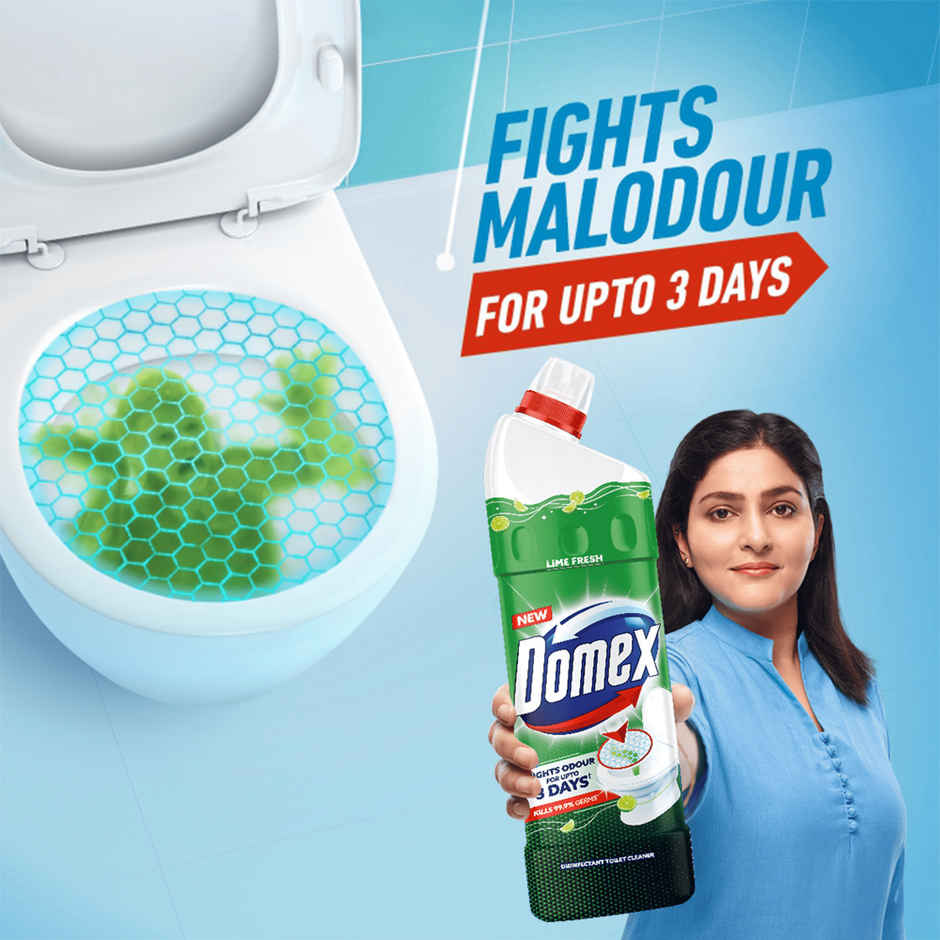 Domex Lime Fresh Toilet Cleaner | Fights Odour for Upto 3 Days