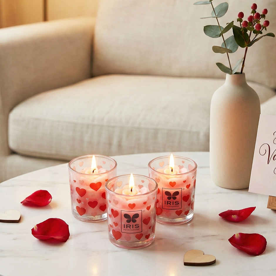 Blooming Hearts Shot Glass Candles | Burns 8 Hours Each | IRIS