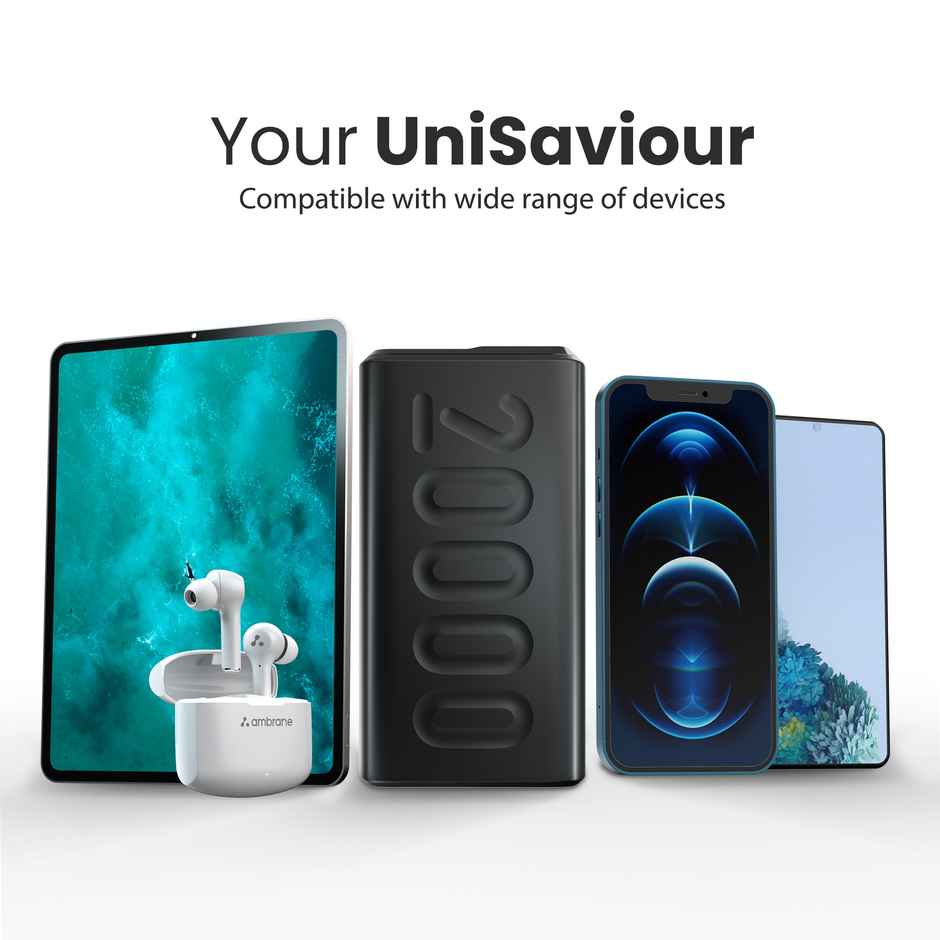 Ambrane 20000 mAh Power Bank With 20W Fast Charging Triple Output Power Delivery Multi-Layer Protection Li-Polymer + Type C Cable (Stylo-20K Black)