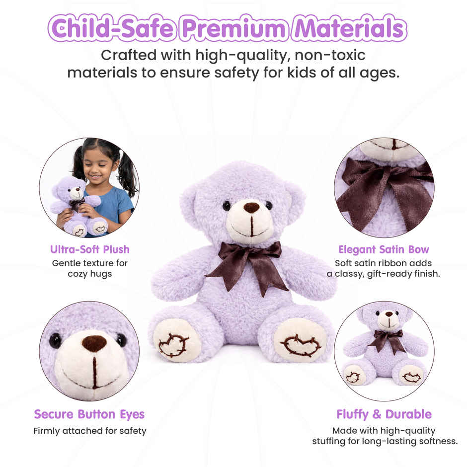 Kidology Cute Teddy Plush Stuffed Toy | Purple - 20 cm