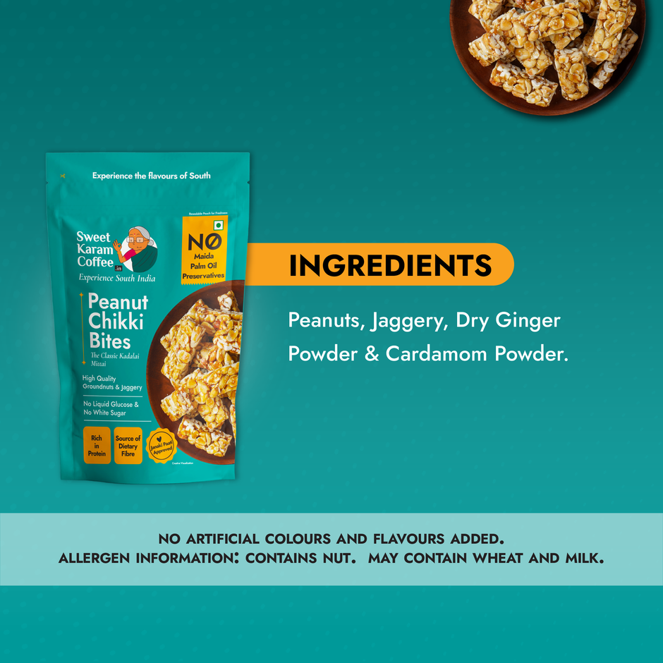 Sweet Karam Coffee Peanut Chikki Bites 150.0 Gram(150gms) & Sweet Karam Coffee Ragi Laddu - Healthy Snacks 150.0 Gram(150gms) Combo