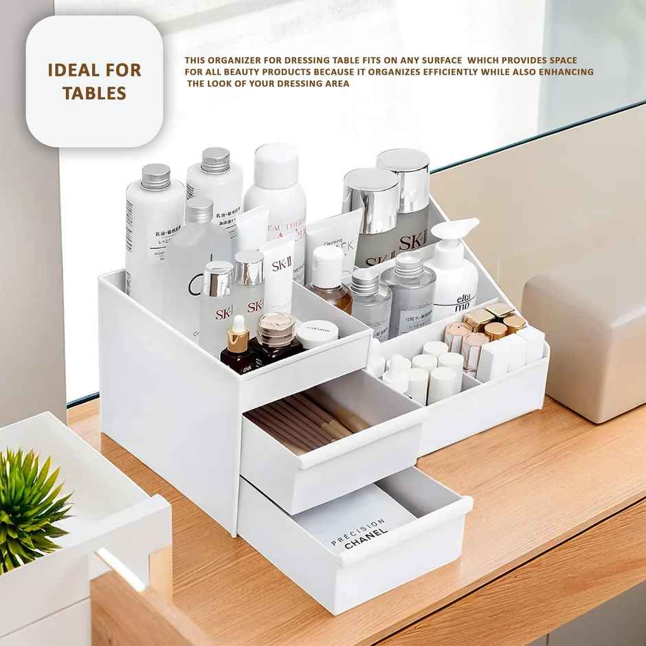 Kuber Industries 8-Compartments Cosmetic Organizers Storage Box for Women | White