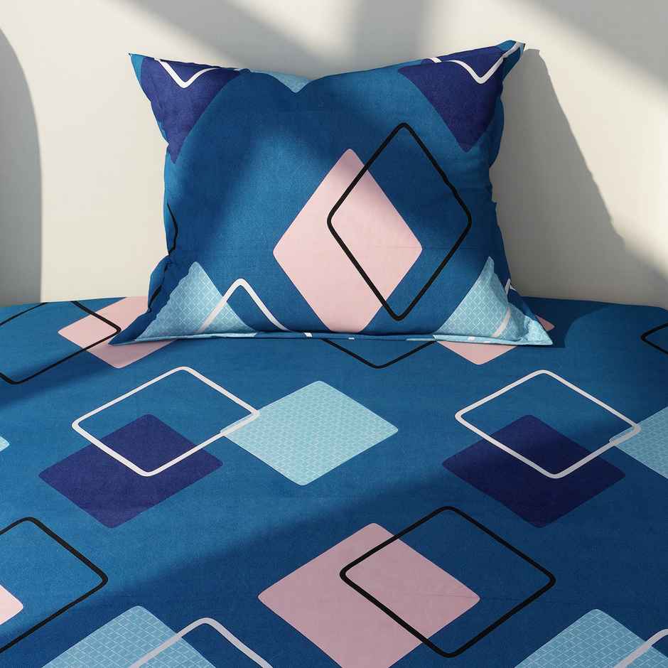 Dream Care Single Microfiber 125 TC Geometric Flat Bedsheet | Pack of 1 | Blue | 60 x 88 in