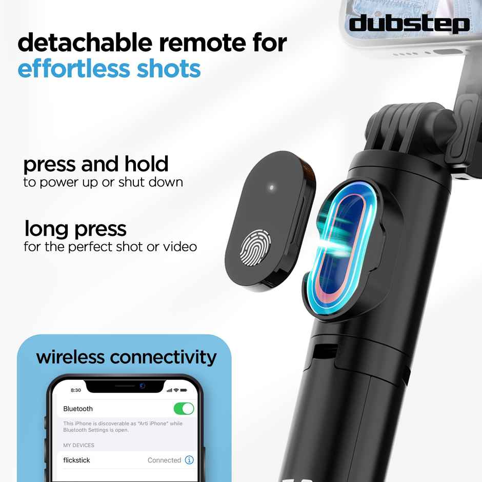 Dubstep Flickstick Smart Selfie Stick (with 360 Degree Rotation, Black)