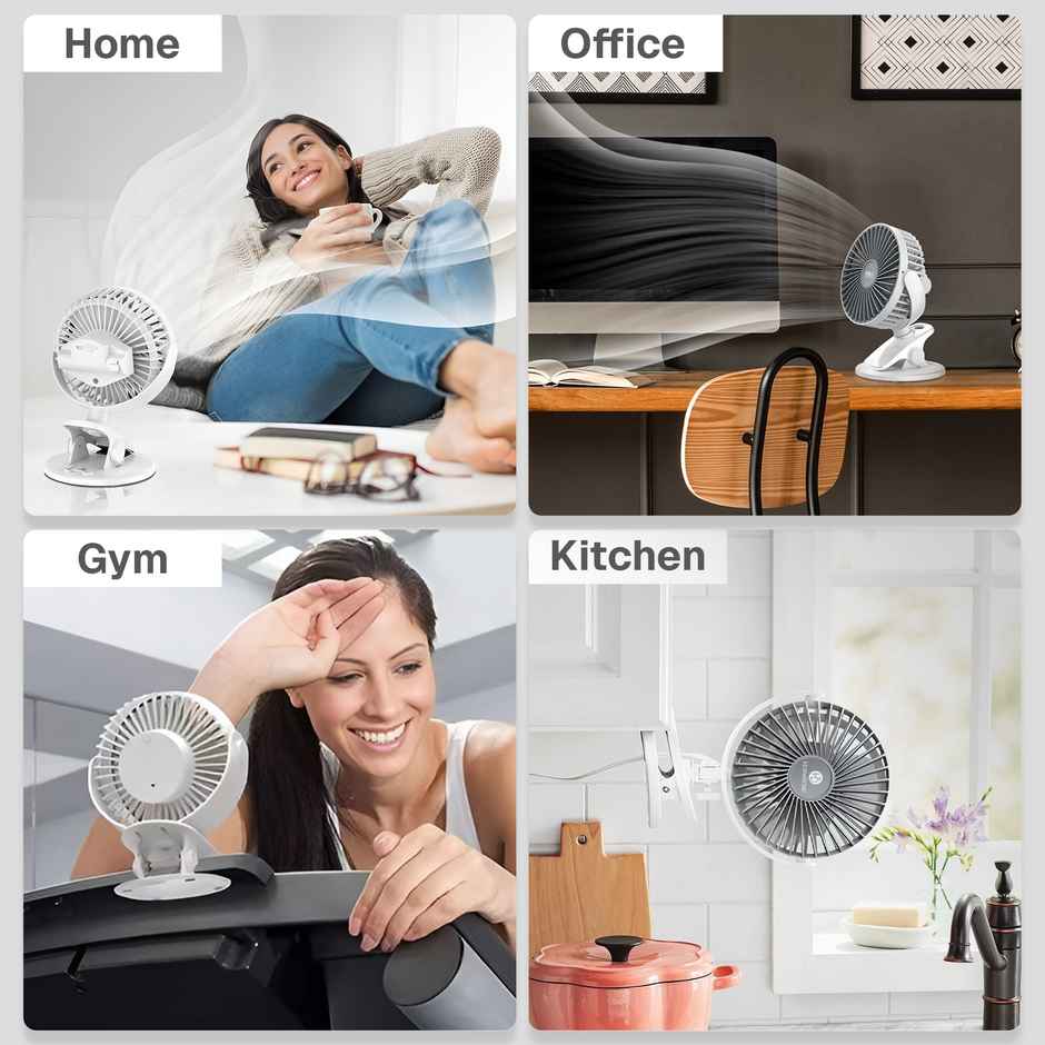 Homebasic USB Portable Mini Table Fan, 2-in-1 Clip & Desk Fan, White