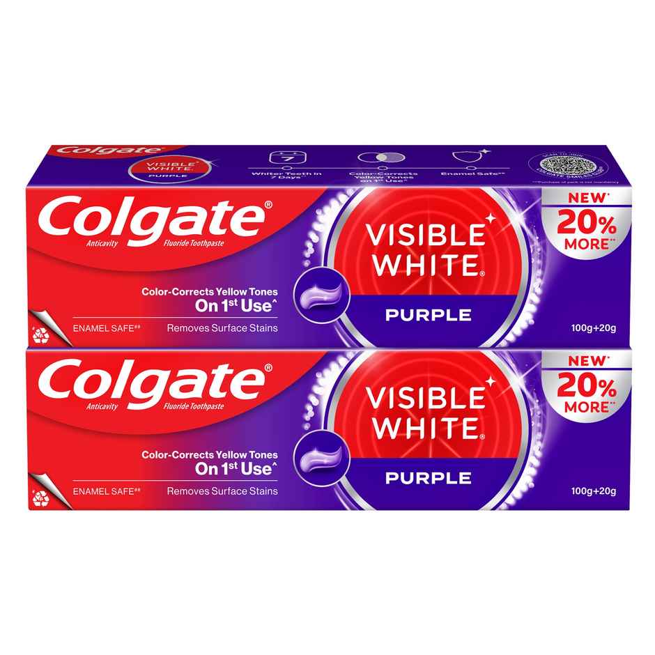 Colgate Visible White Purple Toothpaste Color-Corrects Yellow Tones On 1st Use