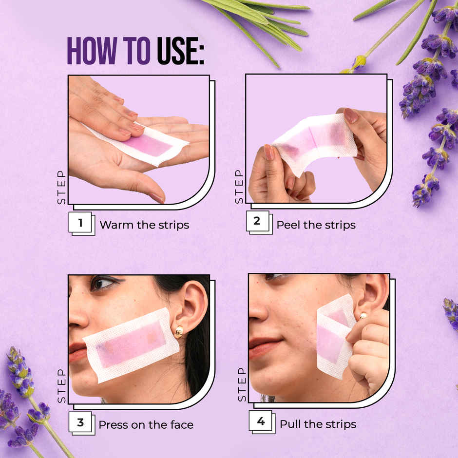 Hilary Rhoda One Go Facial Wax Strips | Ready-To-Use Facial Wax Strips | Lavender - Shade 02