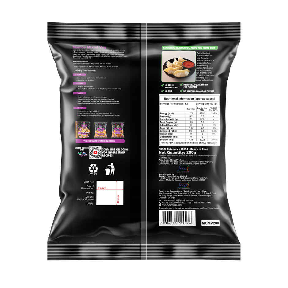 HyFun Mixed Veg Momos, Ready to Cook | Frozen