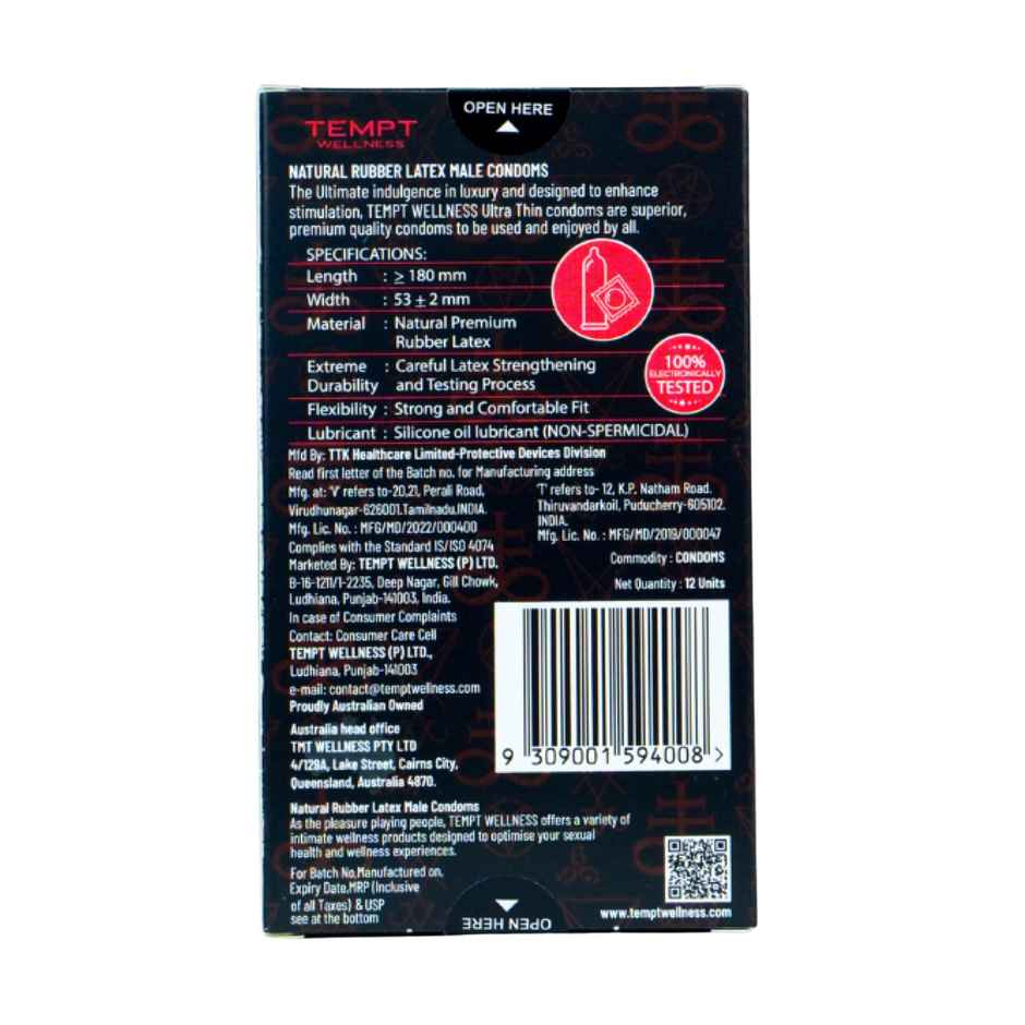 Tempt Wellness Ultra Thin Condoms | Premium Natural Rubber Latex | Extra Sensitivity