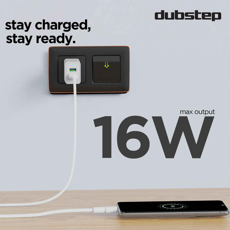 Dubstep Sprint 16W 3.1A Dual USB Port Superfast Charger Adapter (with Cable USB A To Micro USB) - White