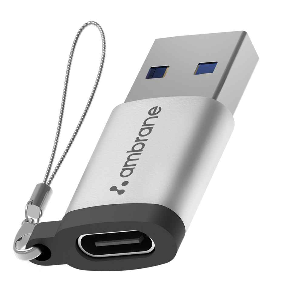 Ambrane AOTG-A1 USB Type C Female to USB Male OTG Adapter with 5 Gbps High-Speed Data Transfer, Compatible with Laptops, Tablets, Smartphone, Chargers and More Devices - Grey
