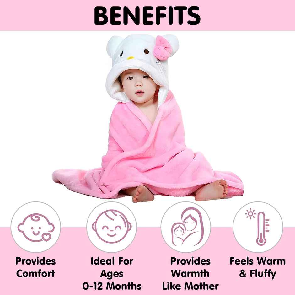 Oyo Baby Blankets For New Born Hooded Designer Soft Baby Wrapper Pink Kitty
