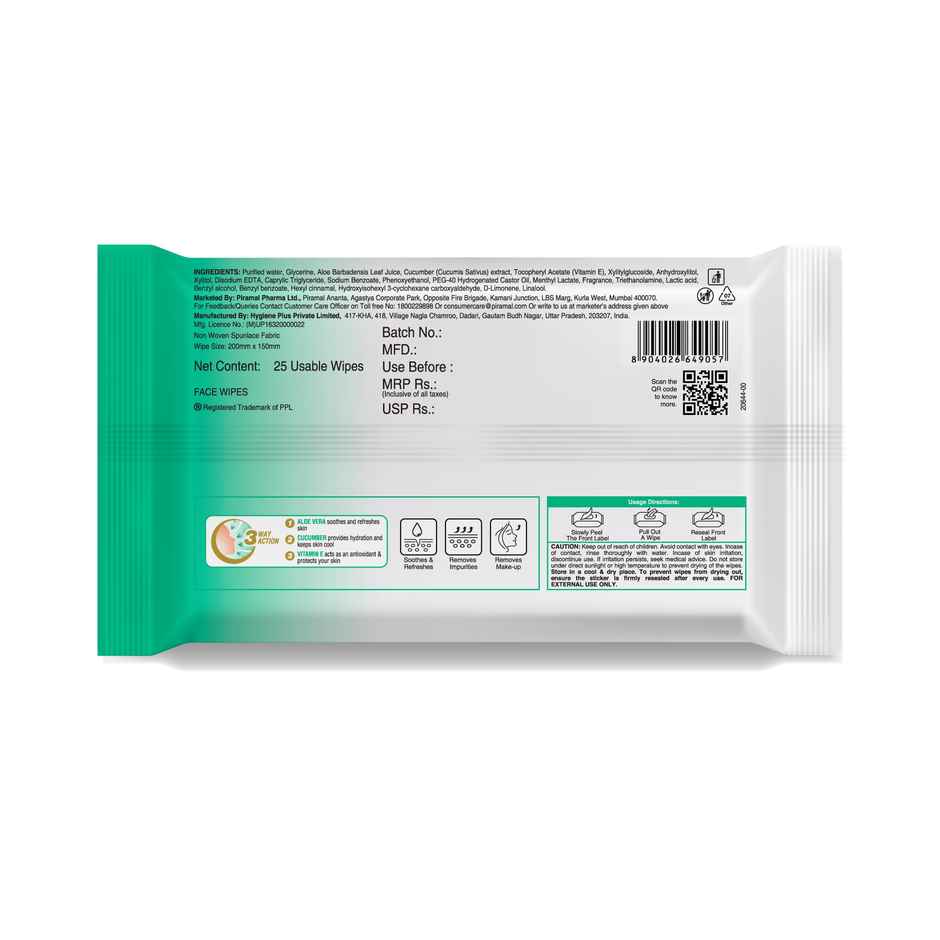 Lacto Calamine Makeup Remover Wipes With Aloe Vera, Cucumber And Vitamin E