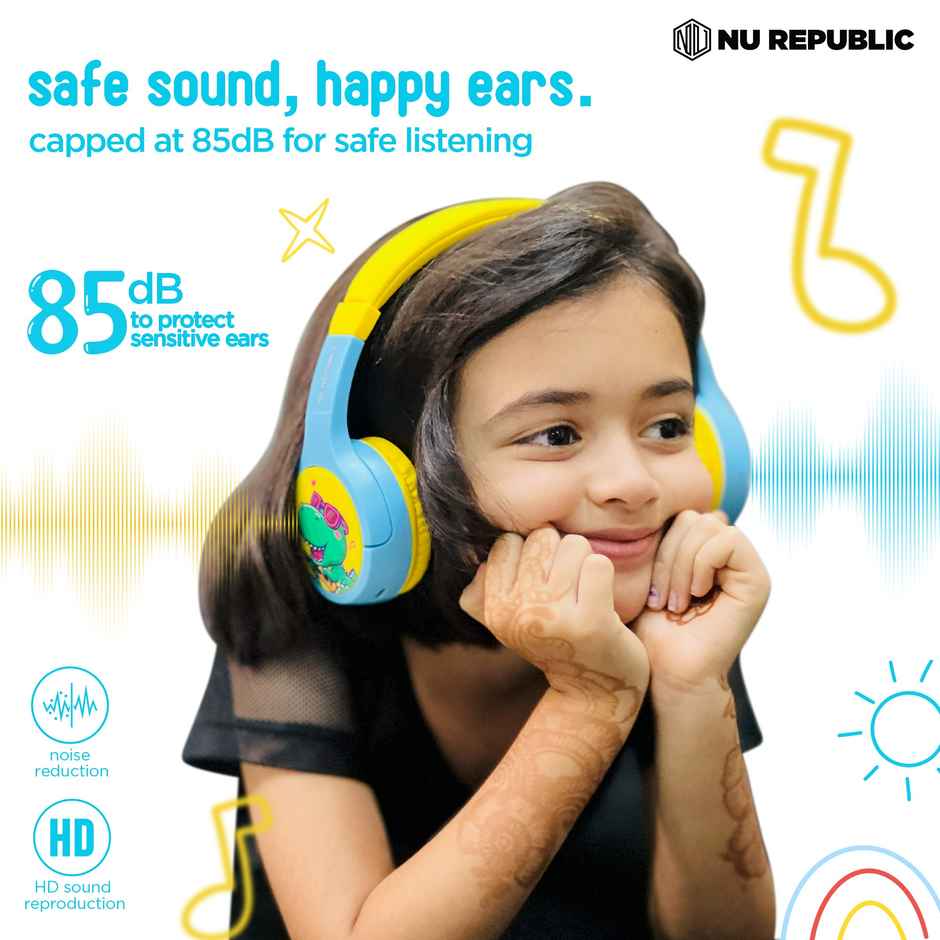 Nu Republic Beatpop with 42 hrs Playtime ENC Wireless Headphone - Blue & Yellow