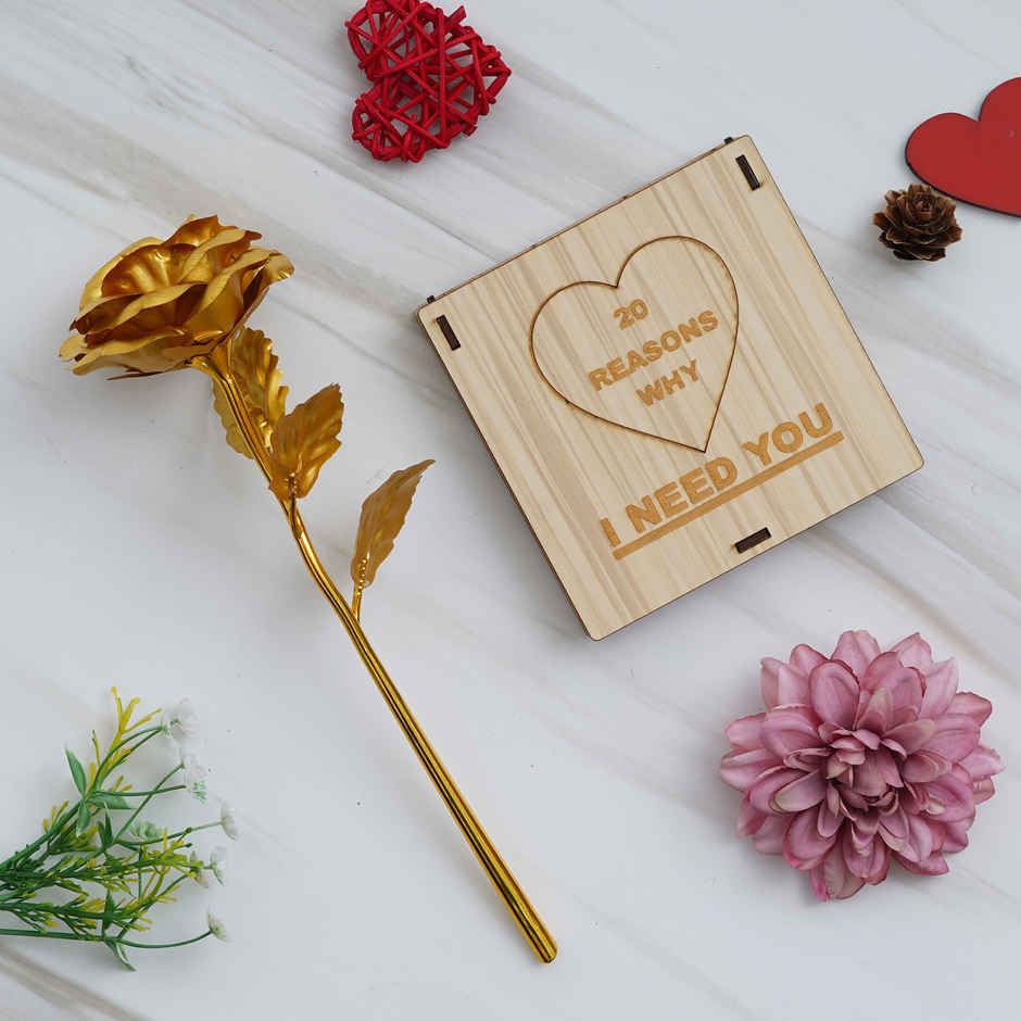 eCraftIndia Golden Rose Flower Showpiece - Rose Day Gift