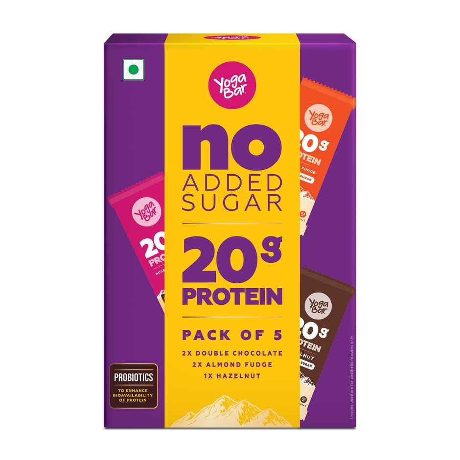 Yoga Bar No Added Sugar 20g Protein Bars|Added Probiotics & Whey| 20g Protein|Pack of 5 x 70g Each