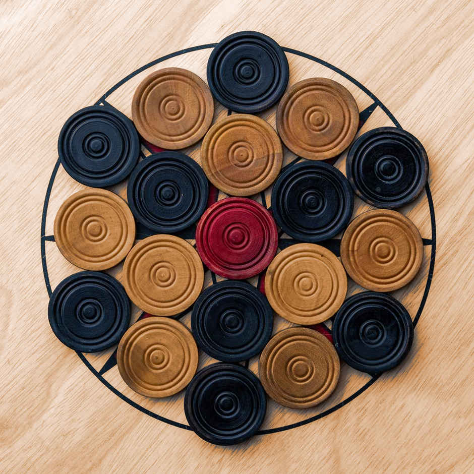 Zike Carrom Coin, Striker, Powder (24 Coins - 1 Striker - 1 Powder)