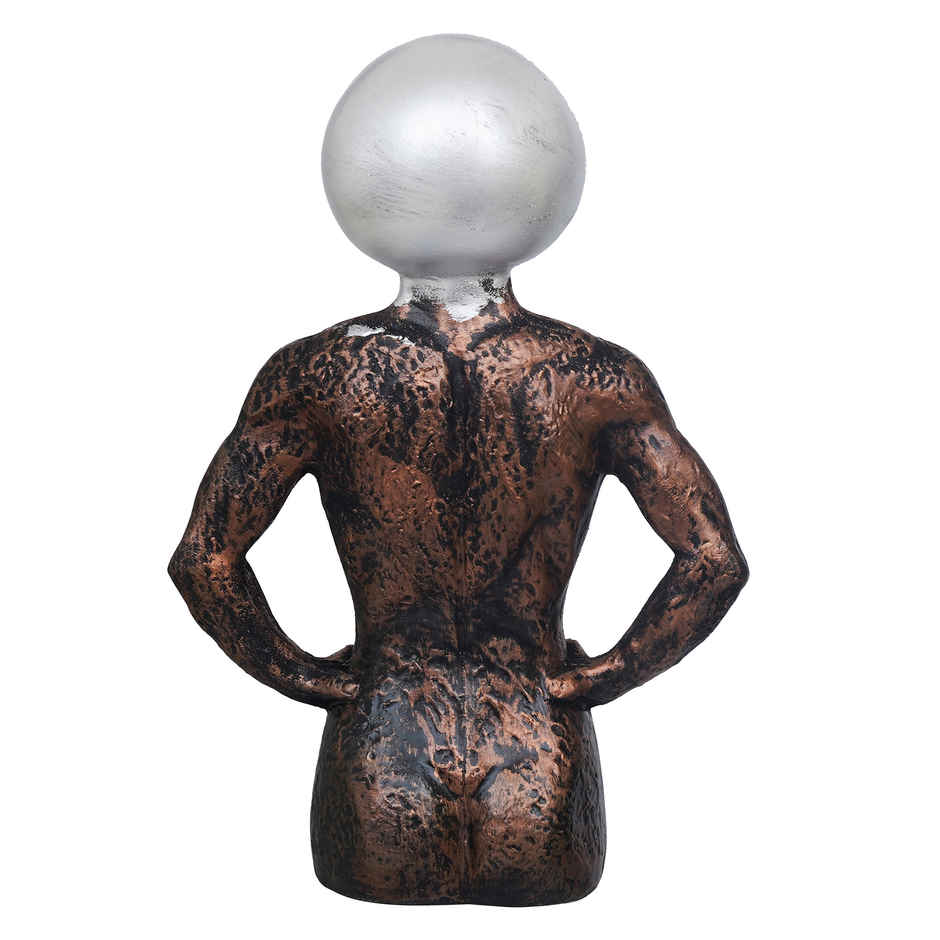 eCraftIndia Polyresin Men Statue | Round Sign On Face | Copper & Silver