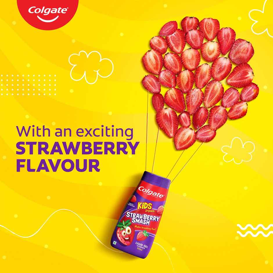 Colgate Kids Toothpaste, Fun Squeezy Bottle, Strawberry Flavor, Safe, Paraben-Free, Age 2-6yr