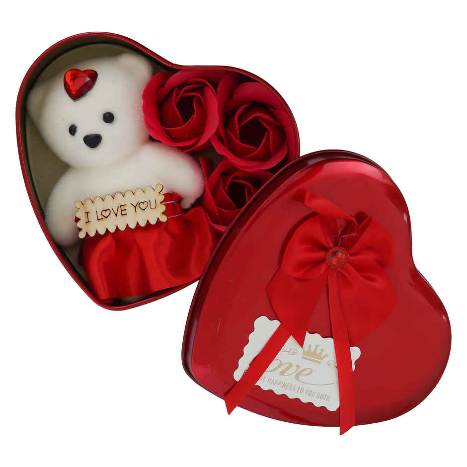 Heart Shape Gift Box with Teddy and Roses Combo Set | eCraftIndia