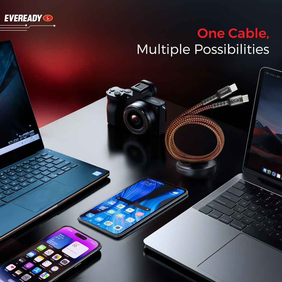 Eveready Nylon Braided Charging Cable | 100W | Type C to Type C | 1.5m Length | 5A