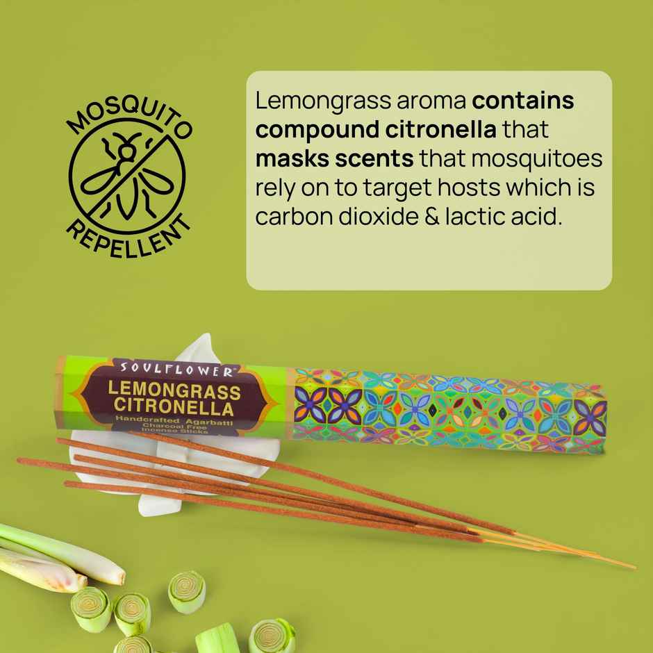 Soulflower Lemongrass Citronella Natural Premium Long Lasting Agarbatti | 20 Sticks