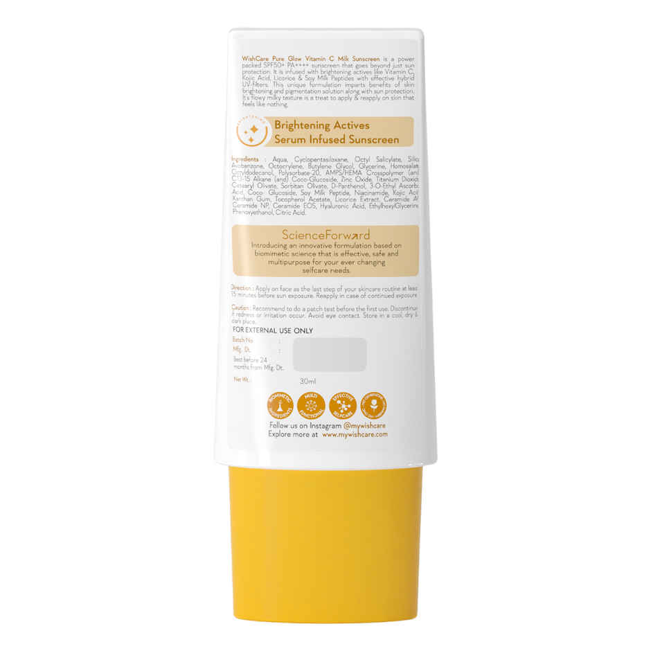 WishCare Vitamin C Pure Glow Face Sunscreen SPF 50 PA++++ Broad Spectum Ultra Light & No White Cast