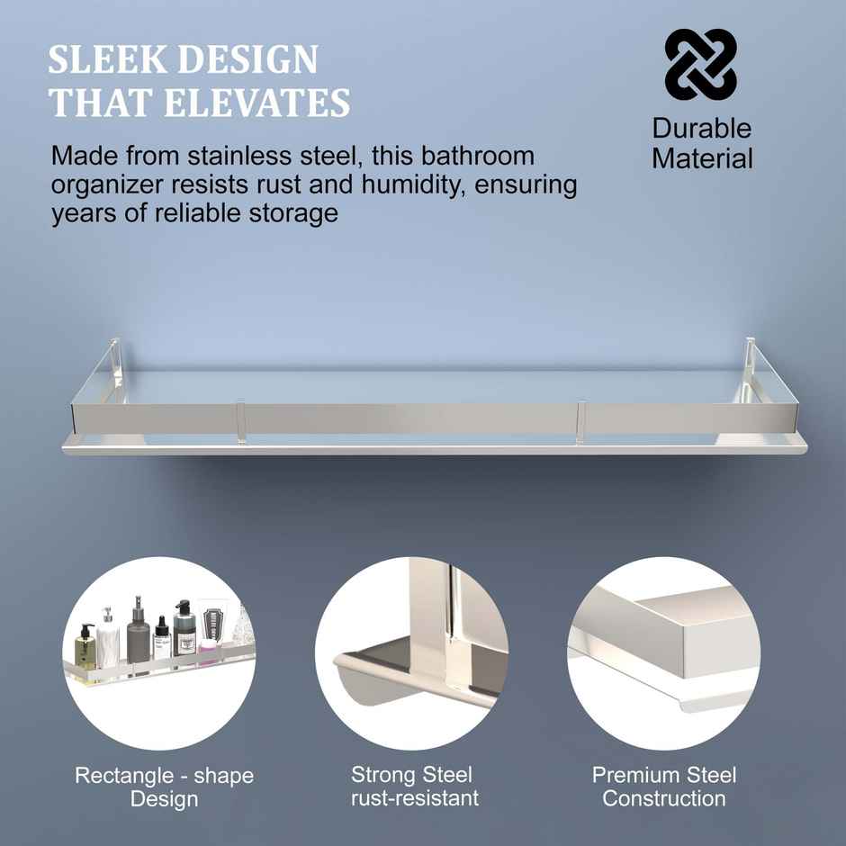 Kuber Industries 5x18 Inch Stainless Steel Wall Shelf | Kitchen Shelf for Toiletries | Silver