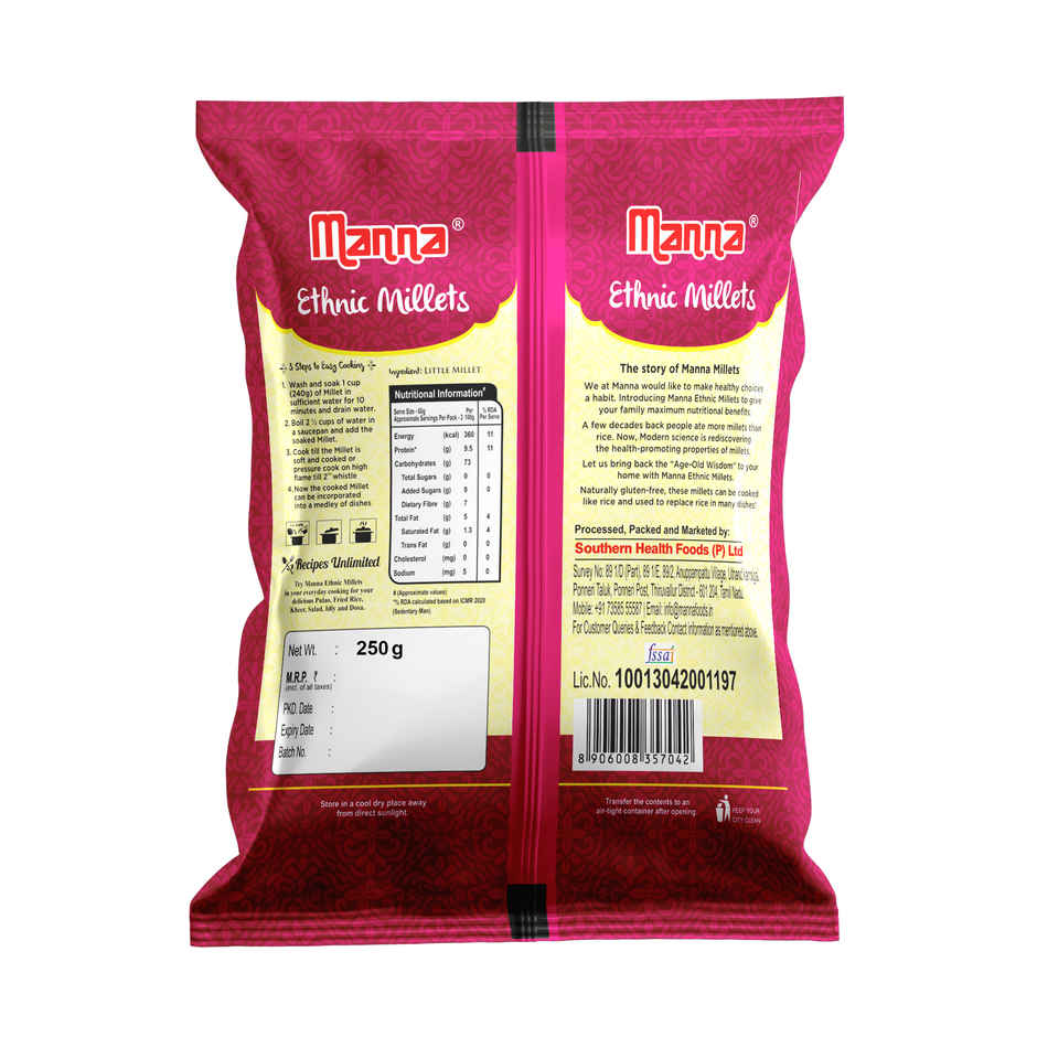 Manna Kodo Millet | Kodra (250g) & Manna Barnyard Millet | Samak Rice (250g) & Manna Foxtail Millet | Kangi (250g) & Manna Little Millet | Kutki (250g) Combo 