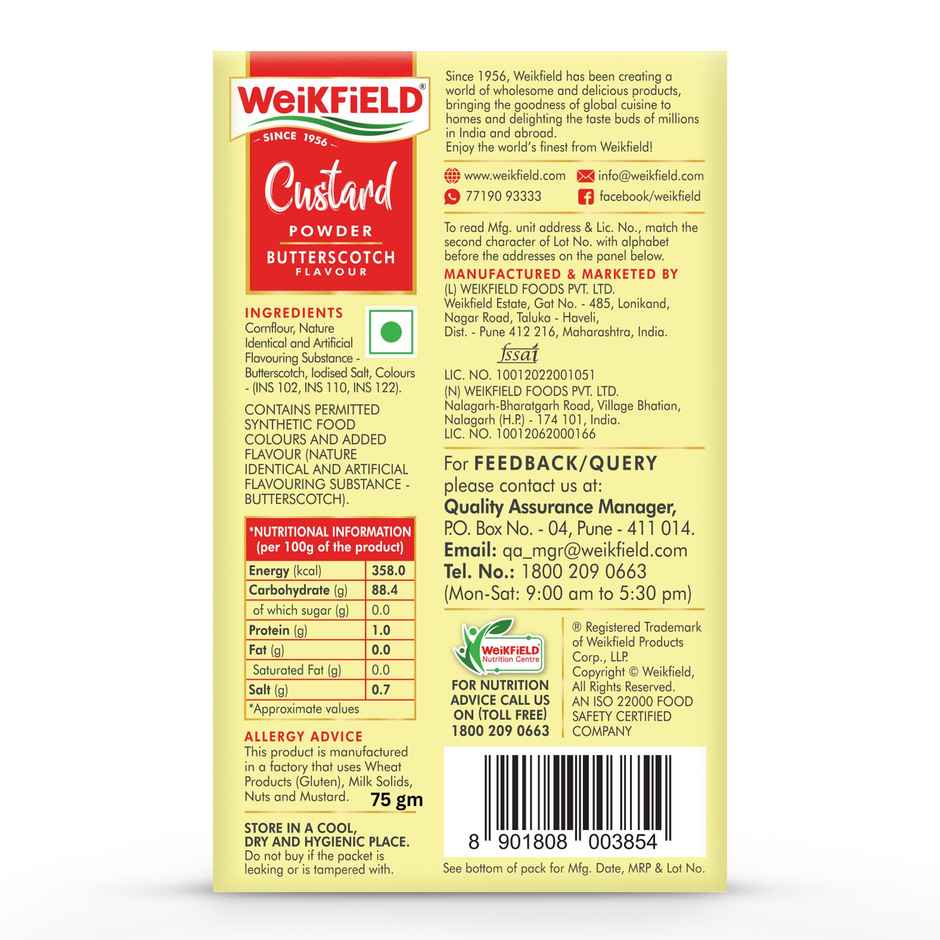 Weikfield Custard Powder Butterscotch Flavoured Carton