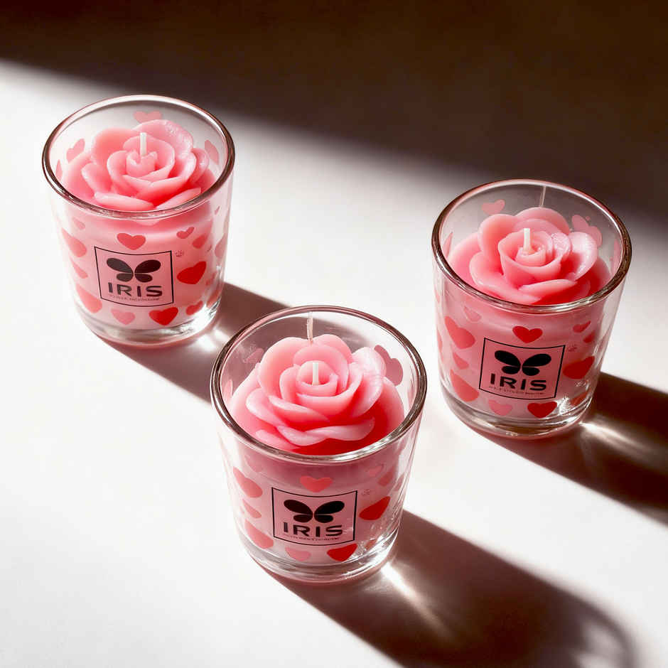 Blooming Hearts Shot Glass Candles | Burns 8 Hours Each | IRIS