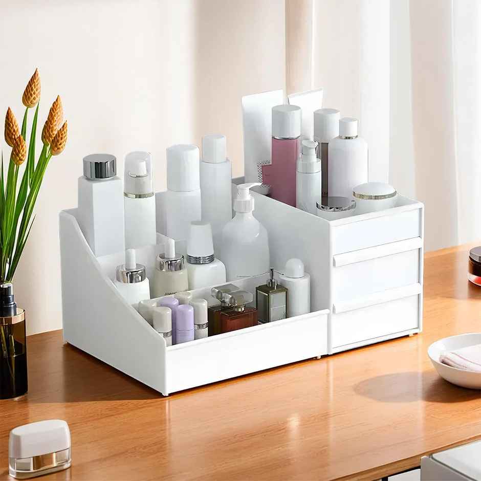 Kuber Industries 8-Compartments Cosmetic Organizers Storage Box for Women | White