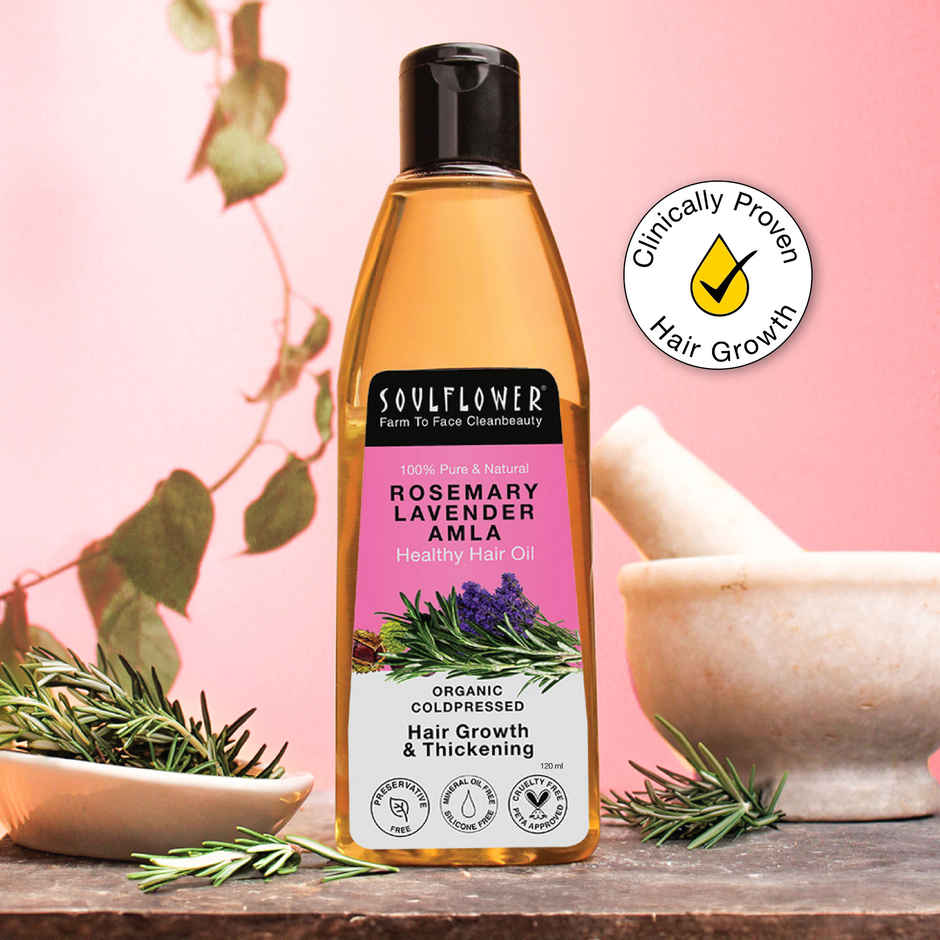 Soulflower Pure And Natural Rosemary Lavender Healthy Hair Oil(120ml) & Soulflower Rosemary Essential Oil(15ml) Combo