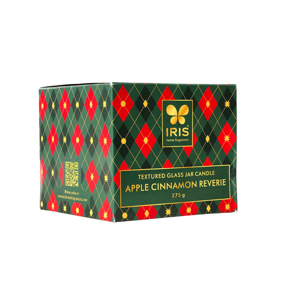 IRIS Apple Cinnamon Premium Glass Jar Candle | 30 Hours Burn Time | Home Decor