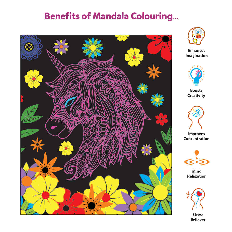 Little Berry Junior Neon Unicorn Mandala Art Colouring Kit - Art Craft Kit Girls - Lb91