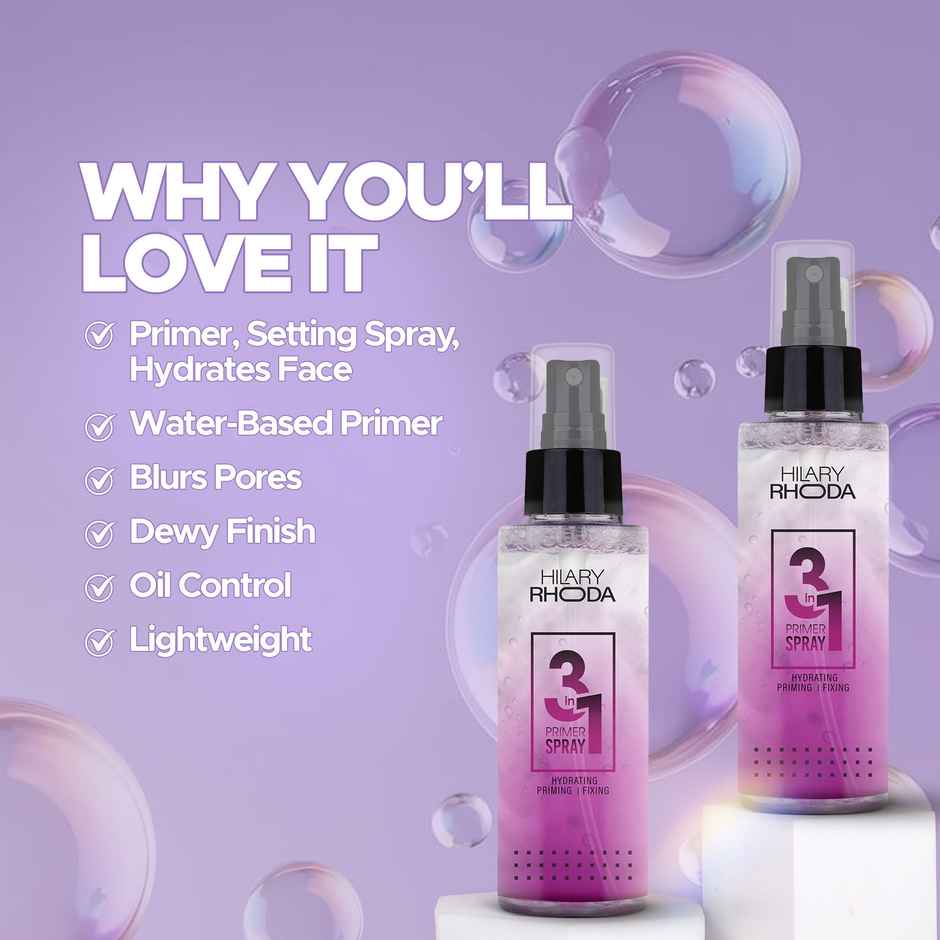 Hilary Rhoda 3-in-1 Primer Spray | Water-Based Primer | Refreshes Face & Blurs Pores | Dewy Finish