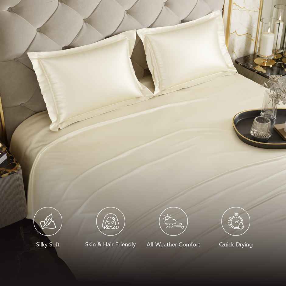 Stoa Paris Charming Ivory Flat Bedsheet Set - Double - 2 Pillow Covers