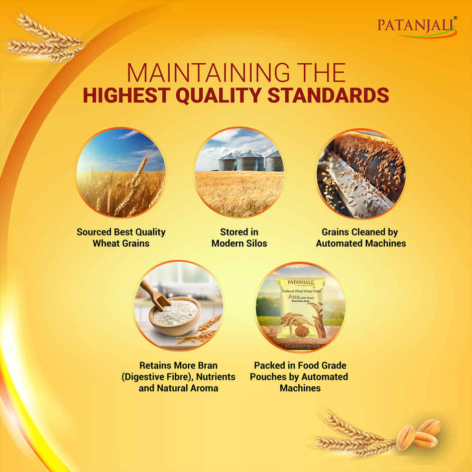 Patanjali Wheat Flour Atta With Bran Traditional Chakki Gehu Atta For Soft and Fluffy Roti