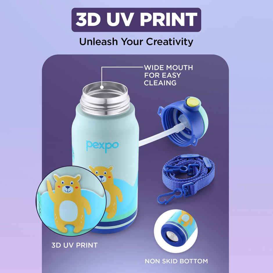 Pexpo Poggo Hot & Cold Stainless Steel Kids Bottle | Thermosteel Flask | Green | 425 ml