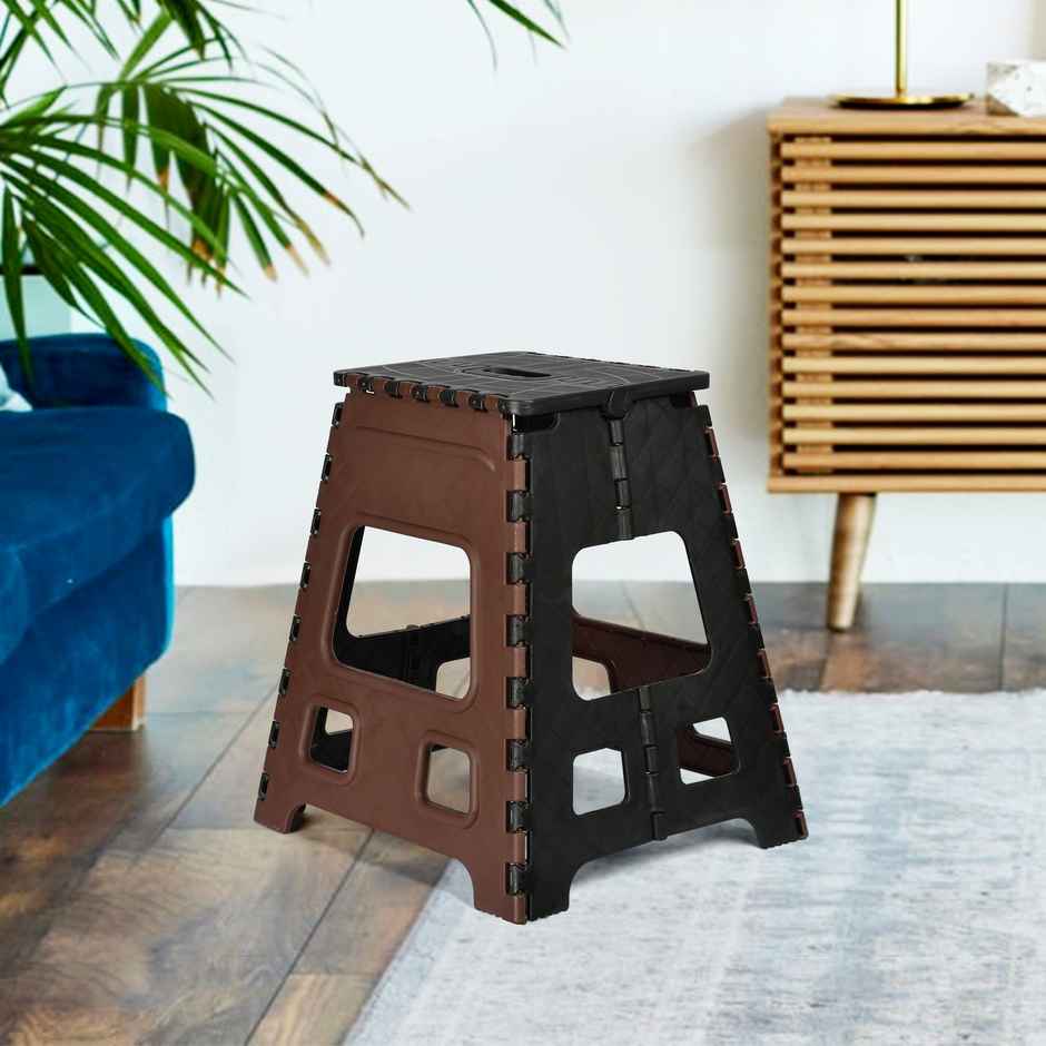 Kuber Industries Foldable Stool | Collapsible Camping Chair for Outdoor | Large | Brown & Black