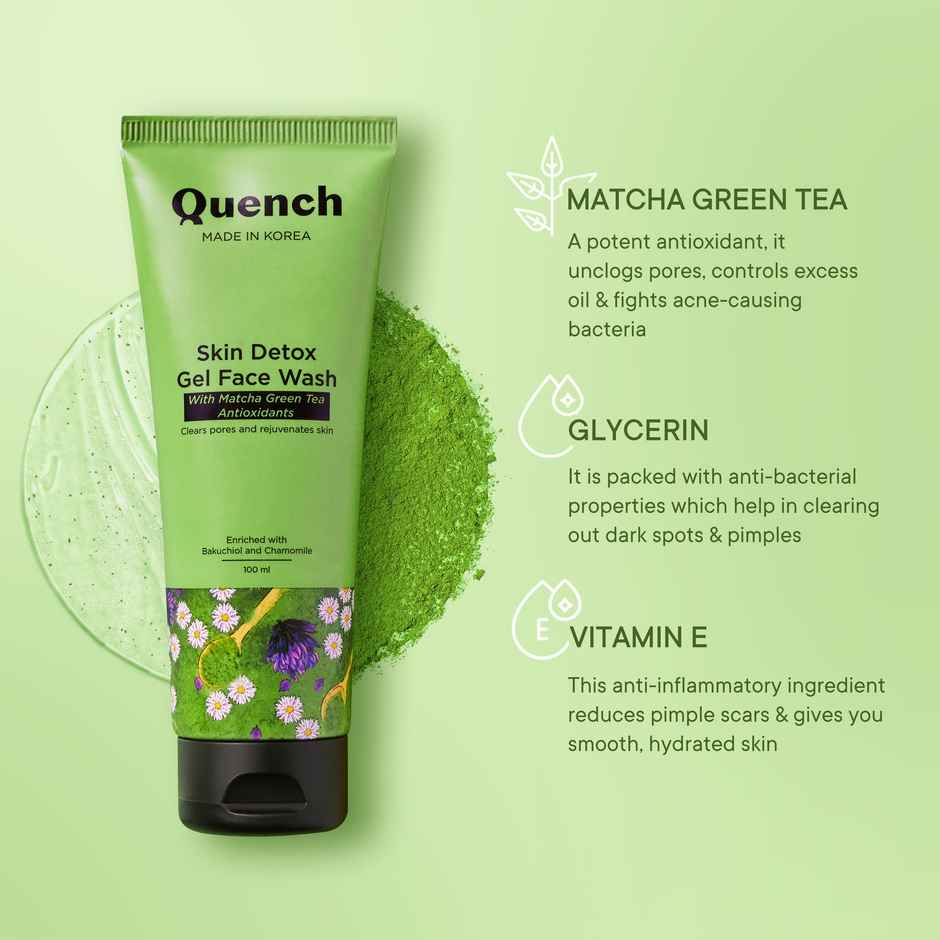 Quench Detox Gel Face Wash Korean Cleanser For Acne Control With Matcha Green Tea