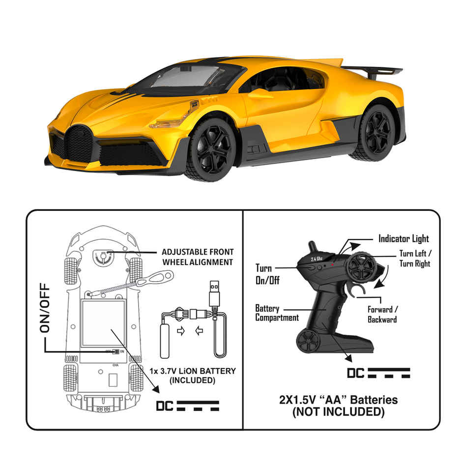 SEEDO Remote Control Car 1:16 , 2.4 GHz, USB Rechargeable, Fast Speed Thunder Bird Car | Yellow