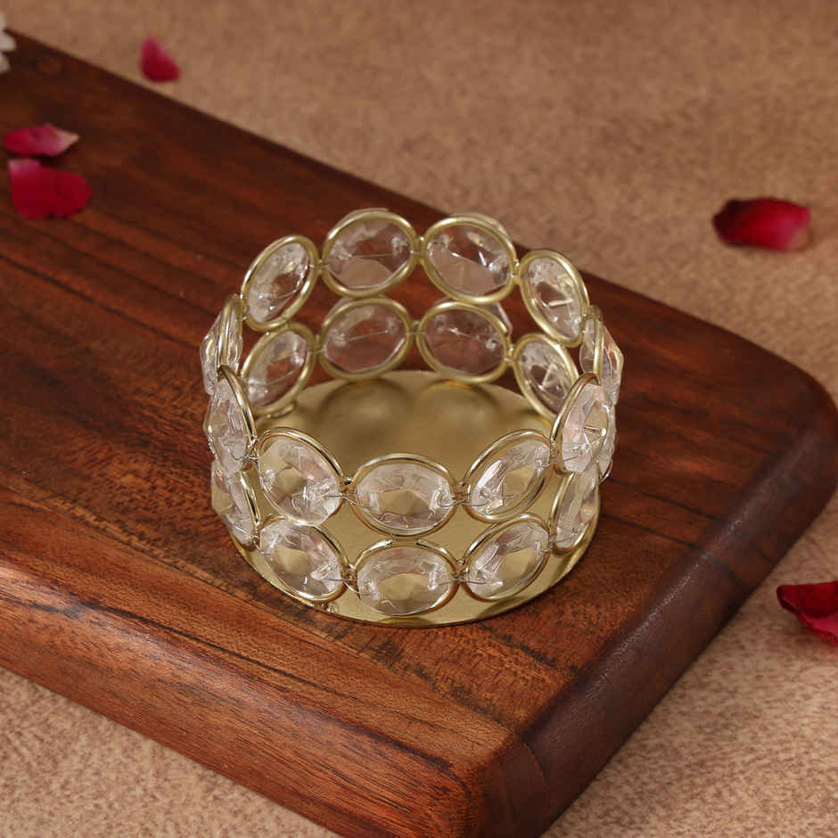 Crystal T-Light Holder | Metal | Gold | Urbanborn