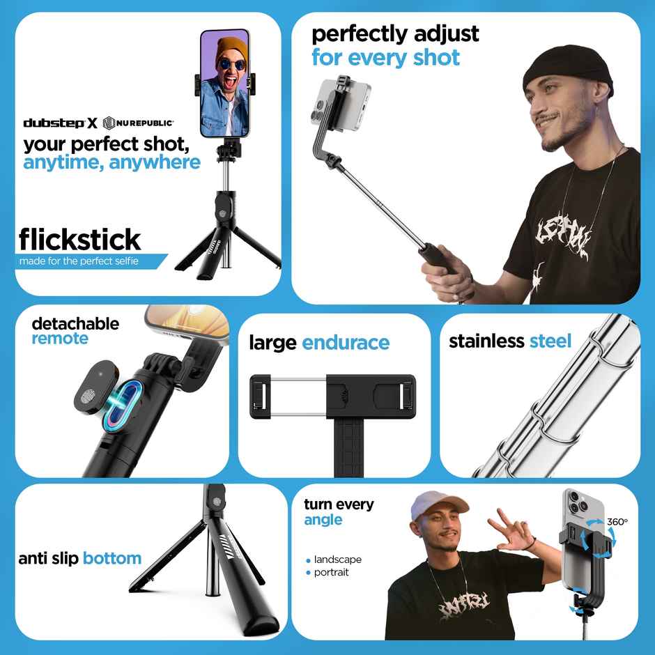 Dubstep Flickstick Smart Selfie Stick (with 360 Degree Rotation, Black)