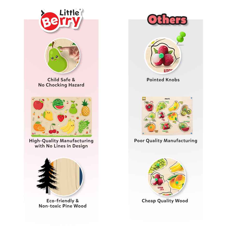 Little Berry Fruits Wooden Knob Puzzle Board For Kids With Pictures - Lb56