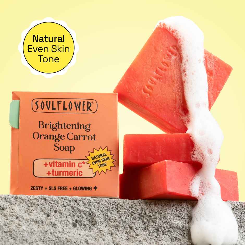 Soulflower Orange & Carrot Brightening Soap for Glowing Skin | Natural | 1 Pc
