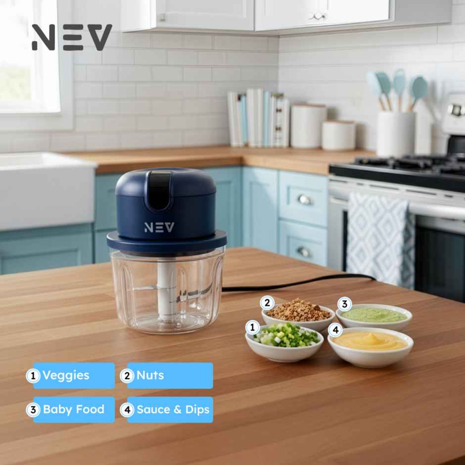 NEV Electric Mini Chopper, 350 ml Bowl, Safety Lock Lid , USB Type C Rechargeable