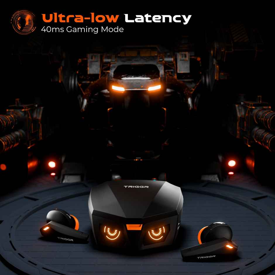 Triggr Earbuds Kraken X1 Plus | Dual Pairing | Battery Display | Quad ENC | 70Hr | Black Inferno