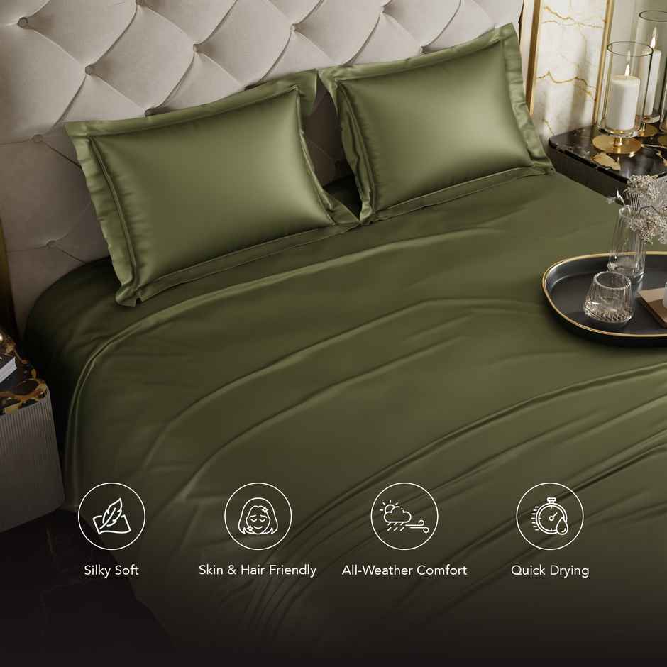 Stoa Paris Olive Oasis Flat Bedsheet Set - Double - 2 Pillow Covers